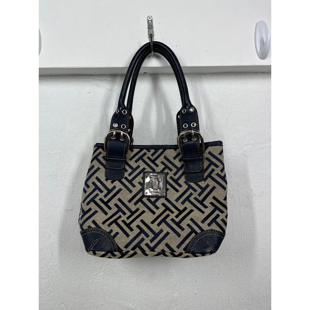 TIGNANELLO BLUE AND TAN LOGO SMALL TOTE PURSE 12 X 8